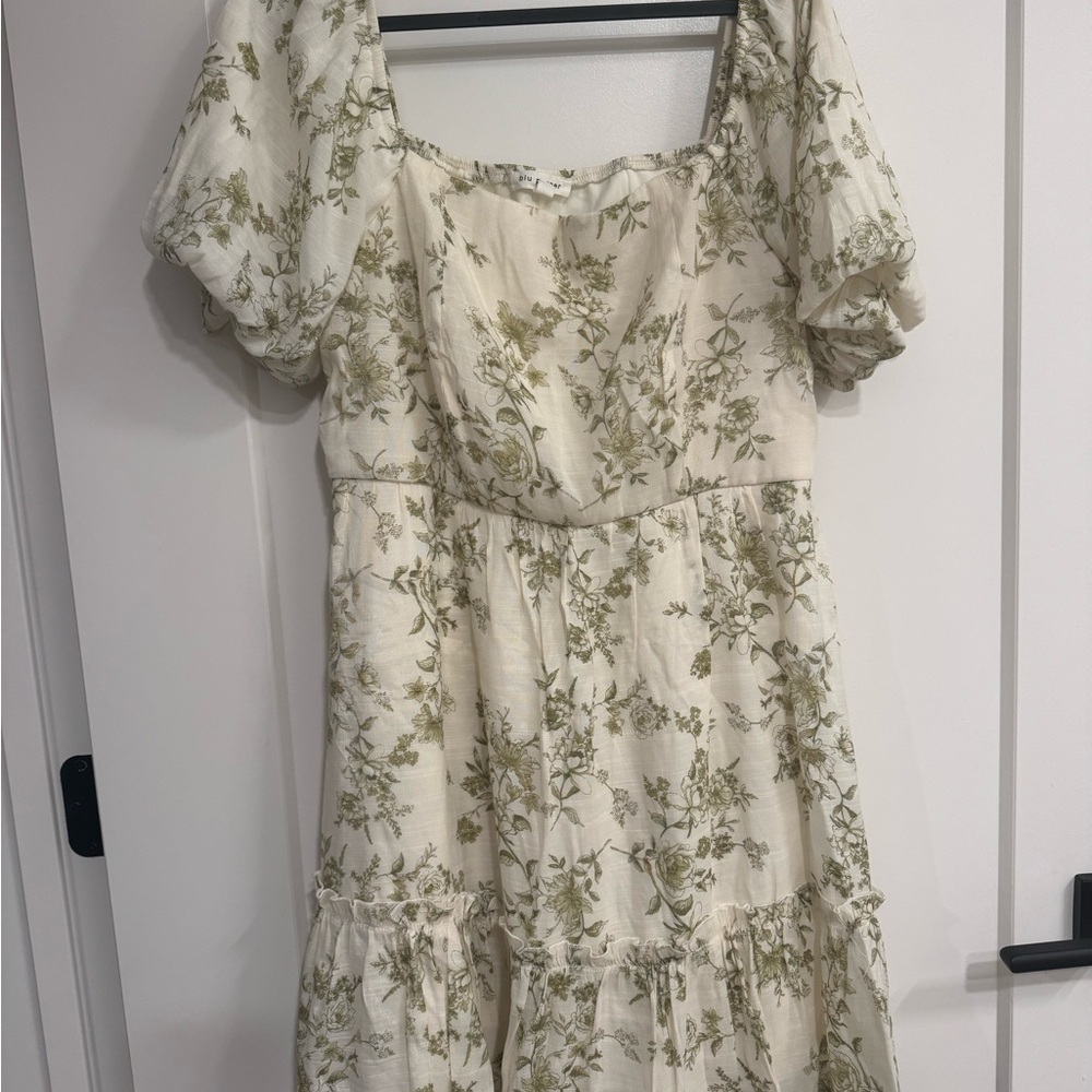 Blu Pepper Cream and Green Floral Midi Dress